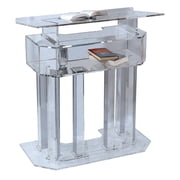 Kingdom 3 Tier Acrylic Lectern or Podium with 6 Column Base and a Wide Middle Shelf - Clear