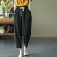 Womens Cotton Linen Cropped Pants Baggy Summer Harem Pants Casual