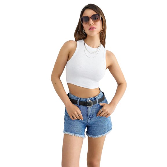 Basic Woven Crew-Neck Tank Top