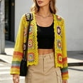 thumbnail image 5 of IUYRTFE Women's Hand Crochet Knit Cardigan Open Front Boho Style Long Sleeve Colorful Patterned Jacket, 5 of 6
