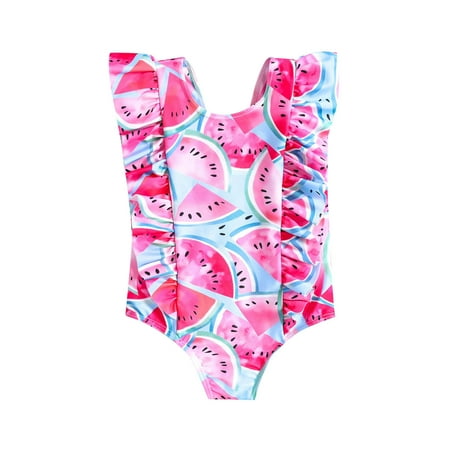 

ZRBYWB Summer Toddler Girls Swimsuit Ruffles Watermelon Prints 1 Piece Swimwear Beach Onesie Swimsuit Bikini