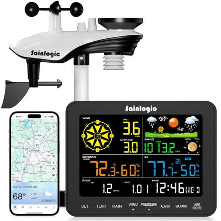 Smart WiFi Weather Stations Wireless Indoor Outdoor SA6 Plus,24/7 AI Weather Forecast by Weatherseed®,APP Alert,Weather Station with Rain Gauge and Wind Speed,2-Year Data Storage(Only 2.4G)