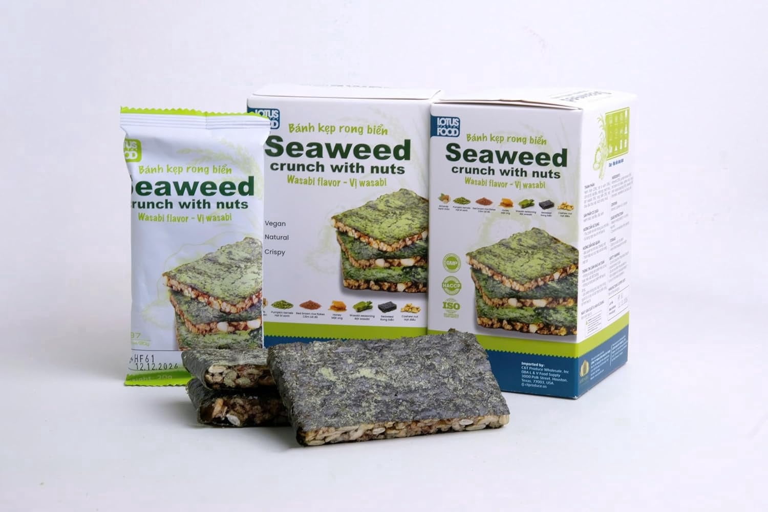 LOTUS HFC Seaweed Snack 3 Pack (100g Each) – Crispy Roasted Seaweed Crunch Chips – Variety Asian Flavors – Vegan Snack Bundle (Wasabi)