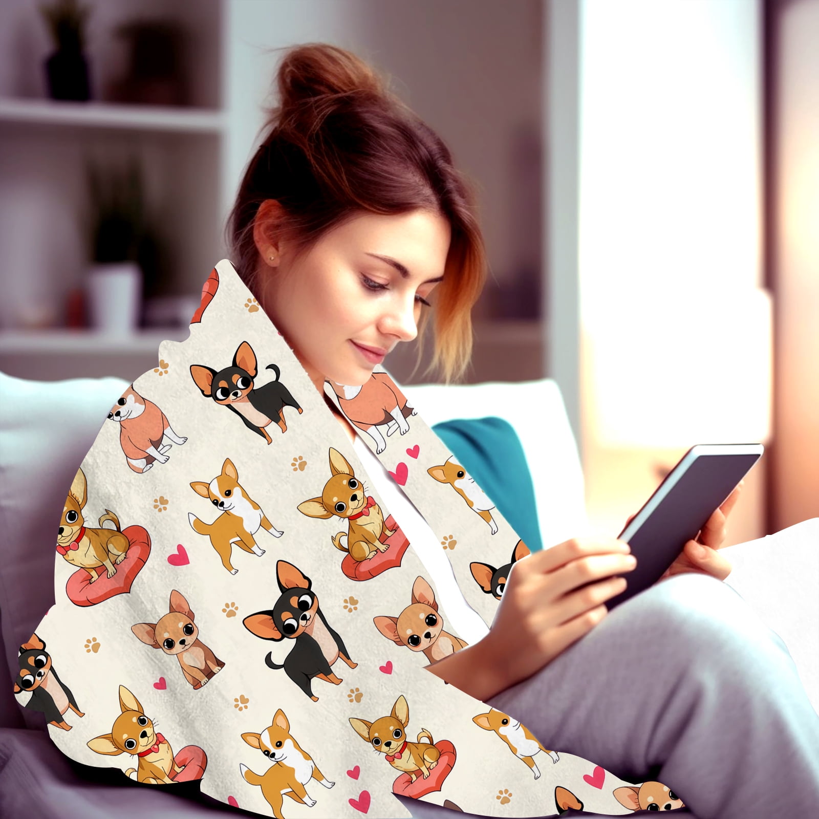 Chihuahua Gifts Blanket for Women Dog Lovers Stuff Cute Puppy Plush Dogs Print Themed Blanket Throw Cozy Soft Flannel Bedding Chihuahua Gifts for Women Adults Sofa Couch Bed Room Decor 80"X60"