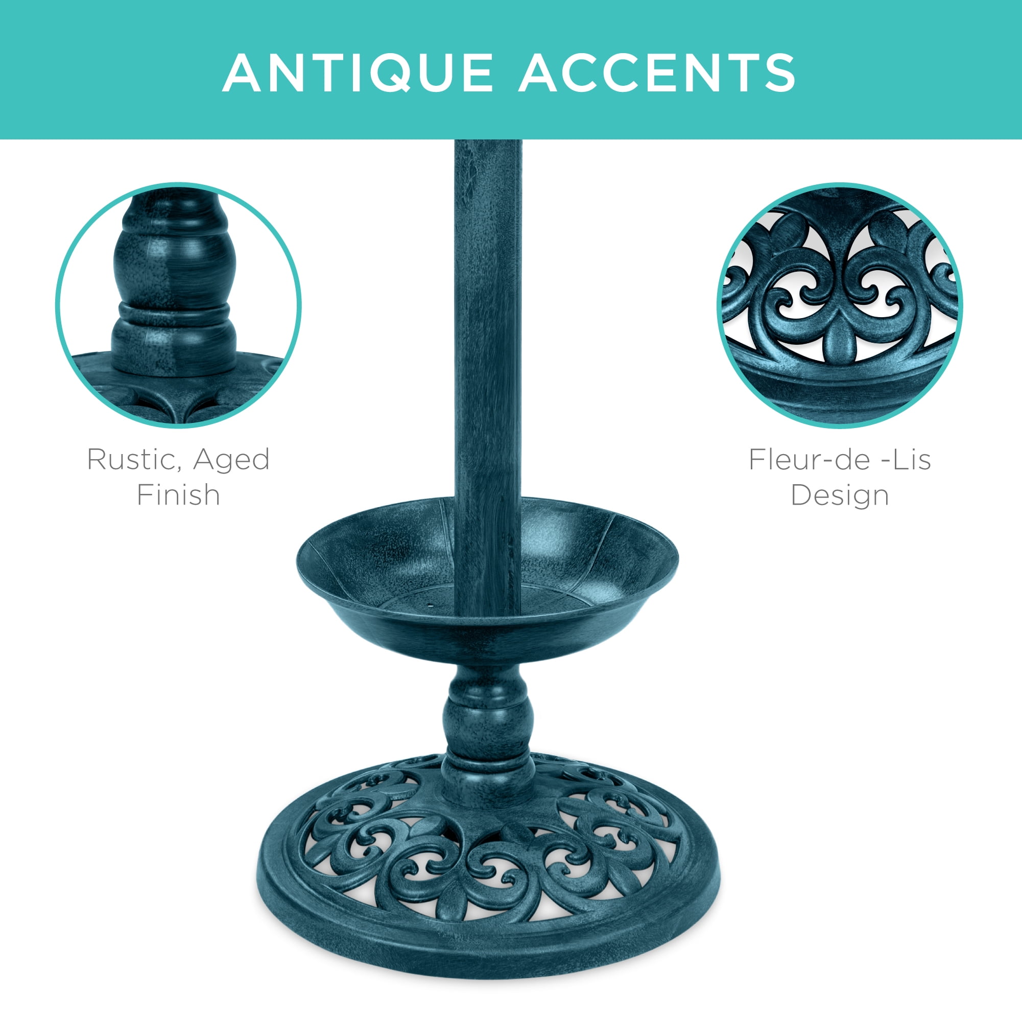 Best Choice Products Solar Lighted Pedestal Bird Bath w/ Planter, Integrated Panel - Peacock Blue