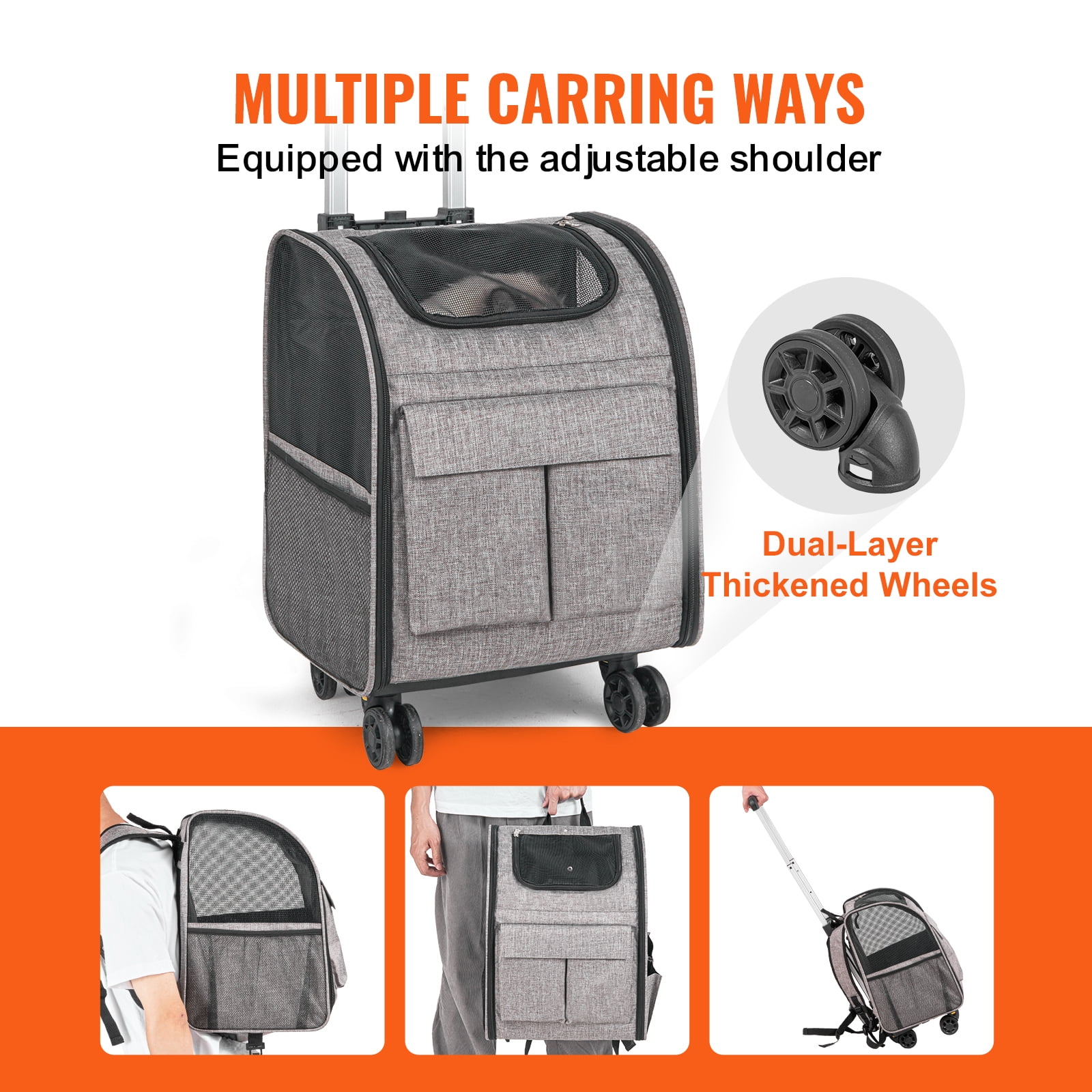 KFFKFF Cat Vehicle With Wheels, 18 -pound Rolling Gray Handle Pet Vehicle, Suitable For Cats And Dogs, Small And Medium -sized Animal Kittens Puppy