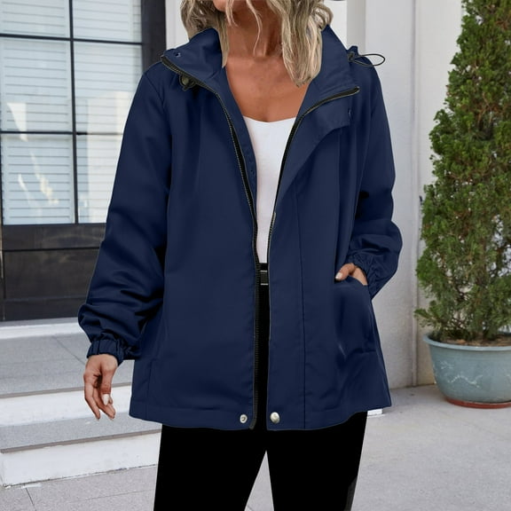 KIHOUT Women's Lightweight Rain Jacket Hooded - Windproof Water-Resistant Coat for Hiking, Travel, and Daily Use