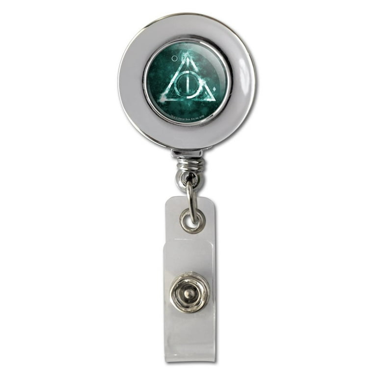 Harry Potter Deathly Hallows Logo Retractable Reel Chrome Badge ID Card Holder Clip