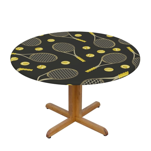 Sports Pattern Tennis Ball Round Fitted Tablecloth Elastic Edged Table Cloth Waterproof Table Cover 48in