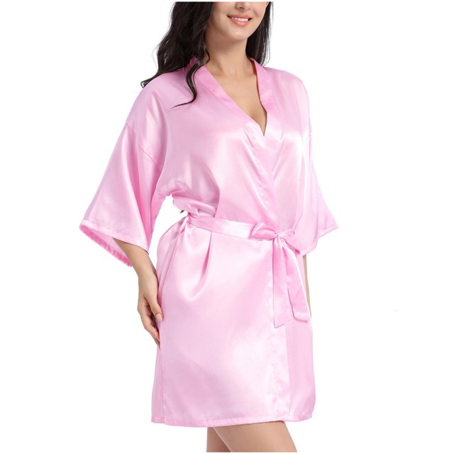 DPTALR Women Hot Fix Casual Solid Color Simulated Silk Home Clothing Robes