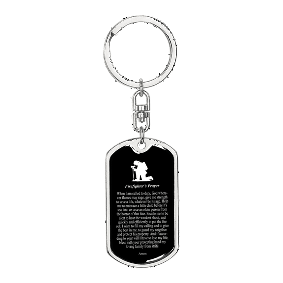 Firefighter'S Prayer Swivel Keychain Dog Tag Stainless Steel or 18k Gold