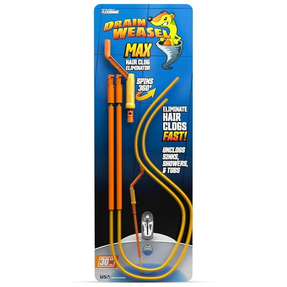 FlexiSnake Drain Weasel MAX Snake Hair Clog Remover Plumbing Tools, 30 inch, 2 Pack