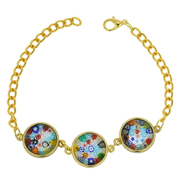 GlassOfVenice Murano Glass Millefiori Gold Disks Bracelet - Multicolor