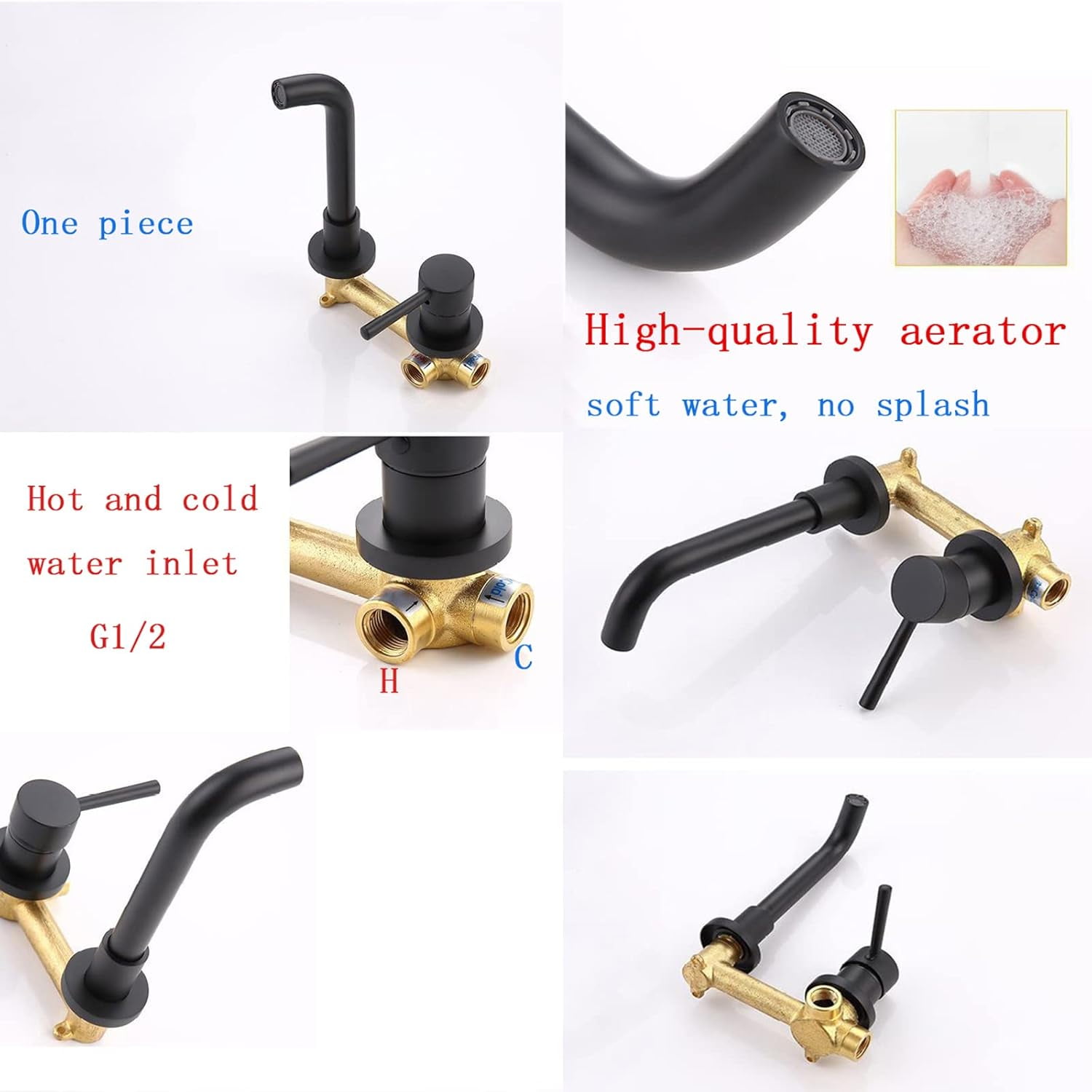 Wall Mounted Faucet Bathroom Sink Black,with 360° Swivel Spout,Hot and Cold,Brass Single Handle Wall Mount Bathroom Sink Faucet