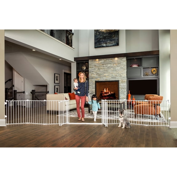 Regalo 192 Inch Double Super Wide Baby Gate and Play Yard, White, 4-in-1, Ages 6 to 24 Months