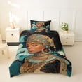 thumbnail image 2 of Castle Fairy Elegant African Queen Twin Duvet Cover,Serene Lotus Koi Fish Twin Bedding,Teal Gold White,Black Reversible,2pcs,No Comforter,1 Duvet Cover and 1 Pillowcase, 2 of 6