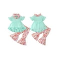 thumbnail image 2 of FAROOT Kids Girl Summer Outfit Solid Color Dress Tops Flare Pants Neckerchief, 2 of 9
