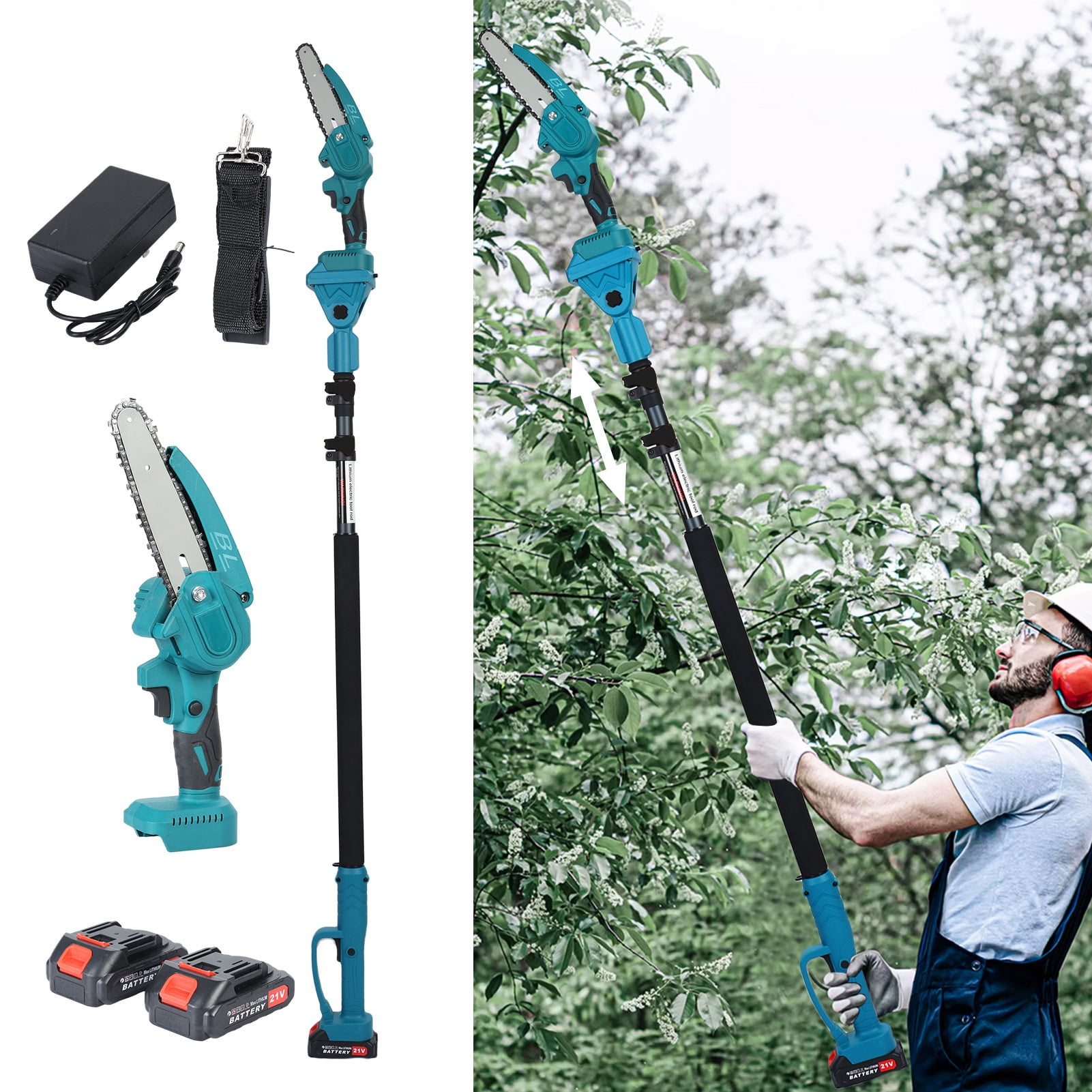 Arlohe 6-Inch Electric Pole Saw,800W Brushless Motor,4.6-9.8ft Retractable Pole,2x2000mAh Batteries,Landscape Gardening Tool