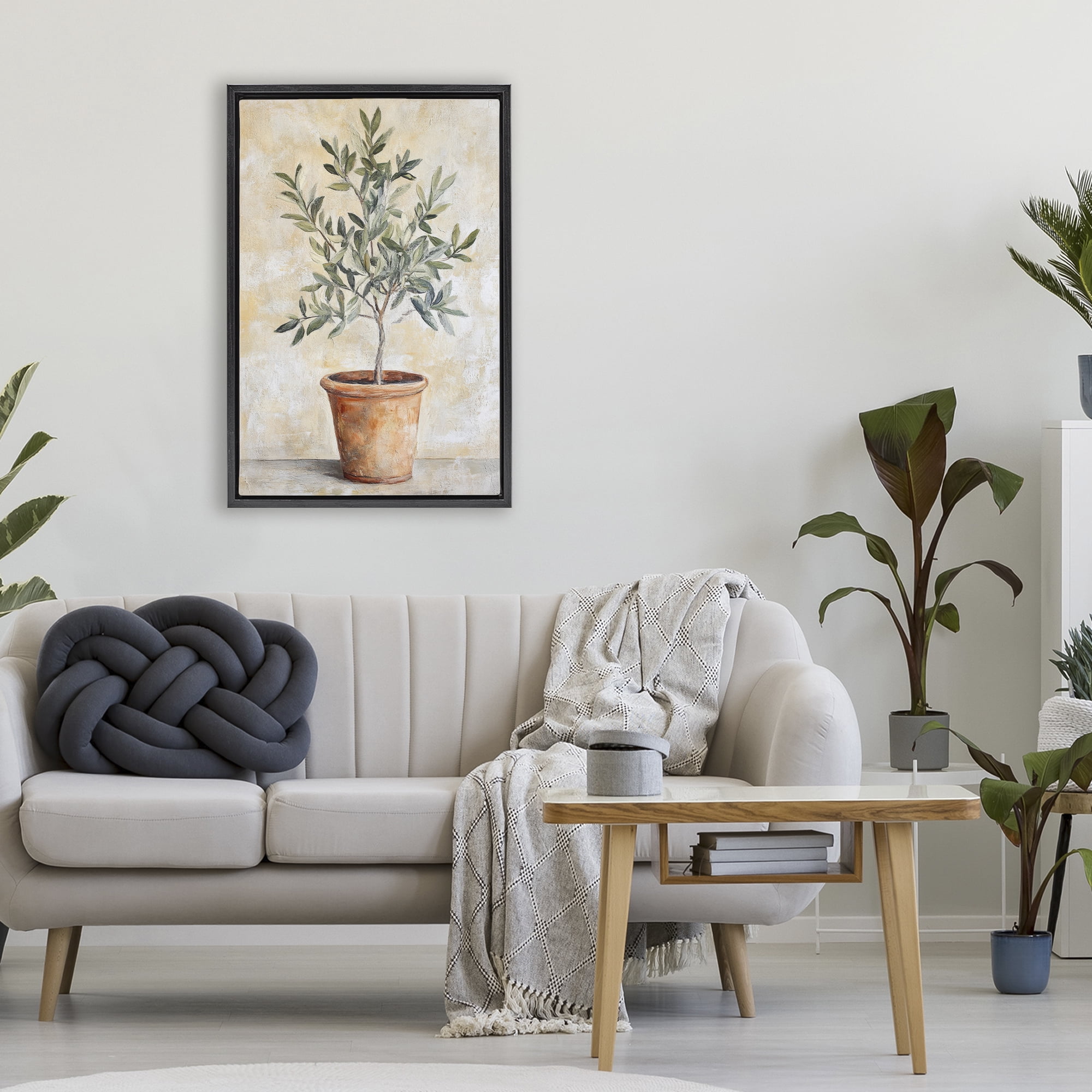 Stupell Industries House Plant in Terracotta Black Framed Floater Canvas Wall Art, design by Petal Prints Design