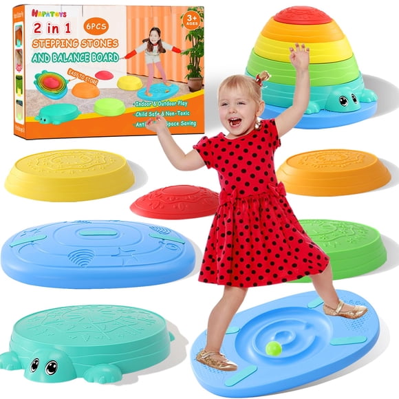 HAPATOYS Balance Board & Stepping Stones for Kids - 2-in-1 No-Slip Turtle Stepping Stones and Balance Board for Toddler Balance & Obstacle Course, fo