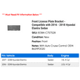thumbnail image 2 of Front License Plate Bracket - Compatible with 2016 - 2018 Hyundai Elantra Sedan 2017, 2 of 2