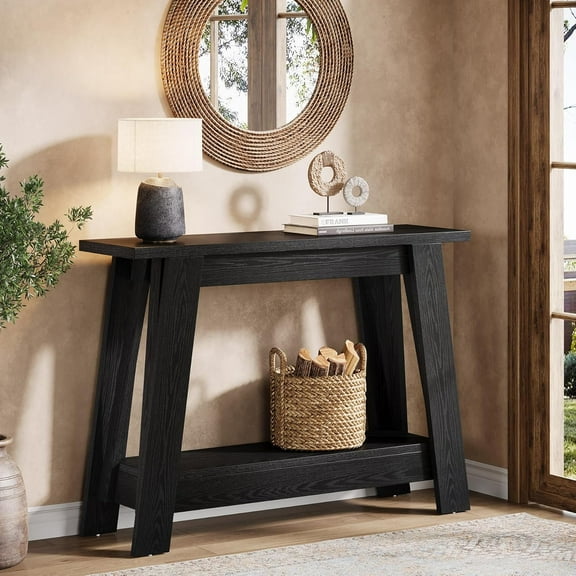 Finmind 41.3" Farmhouse Console Table, 2-Tier Narrow Wooden Entryway Table with Storage for Living Room, Hallway & Foyer, Natural