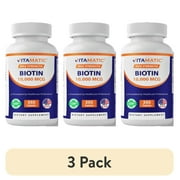 (3 pack) Vitamatic Biotin 10,000 mcg for Stronger Hair, Skin & Nails - 365 Vegan Tablets- Also Called Vitamin B7