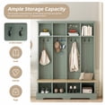 thumbnail image 6 of Farmhouse Hall Tree with Bench, 59" Wide Entryway Organizer with 8 Hooks & Storage Compartments, Modern Coat Rack & Shoe Bench for Mudroom,Green, 6 of 12
