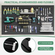 2 Pack 4 X 8 ft Slat Wall Panels Garage Wall Organizer, Heavy Duty Wall Mounted PVC Wall Hanger with 12 Hooks for Garage Wall Storage, Slatted Wall Panels, Slat Wall Shelving System - Black