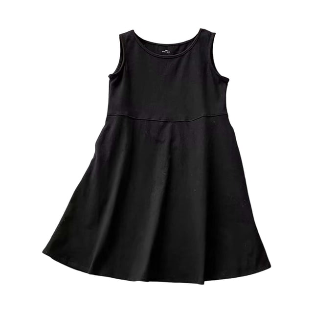 UANWENN Robe d'Été pour Filles Décontractée Sans Manches à Col Rond à Taille Élastique Robe Trapèze pour Enfants Tenue Confortable et Respirante Robe Pailletée pour Tout-Petits Robes de Baptême pour Filles Tenue de 1er Anniversaire Fille Filles