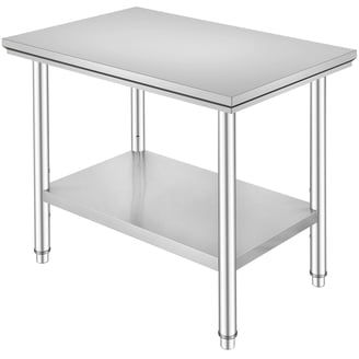 30 x 30 Open Base Stainless Steel Work Table With 12 Wide Double Tier Overshelf | Metal Kitchen Prep Table & Shelving Combo