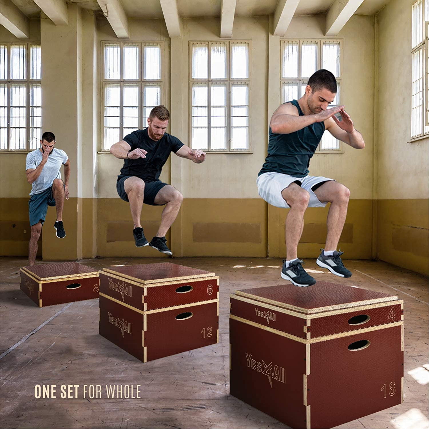 Yes4All 16 in Stackable Wooden Plyo Box, with Anti-Slip Surface for Home Gym, Red