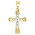 thumbnail image 3 of 10K Yellow Gold Real Diamond Cross Pendant 1" Dome Milgrain Border Charm 1/10 CT, 3 of 5