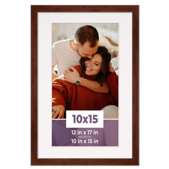 10x15 Frame Walnut With White Picture Mat For 10x15 Photo - Walnut 12x17 Frame To Display Print or