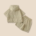 thumbnail image 5 of LIIPEE Boys Outfit Sets Summer Casual Lightweight Solid Color Short Sleeve Hooded Zipper Pullover Pockets Shorts 2 Piece Set Children Kids Outdoor Stylish Comfortable Sports Outfits,110, 5 of 5