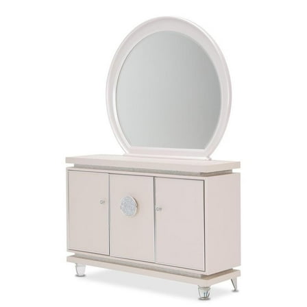 Michael Amini Glimmering Heights Wood & Metal Sideboard w/ Mirror in Ivory