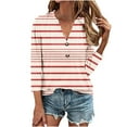 thumbnail image 2 of Sakmal Red Tops for Women Plus Size 3/4 Sleeve V-Neck Striped Button Plain Womens Blouses, 2 of 5