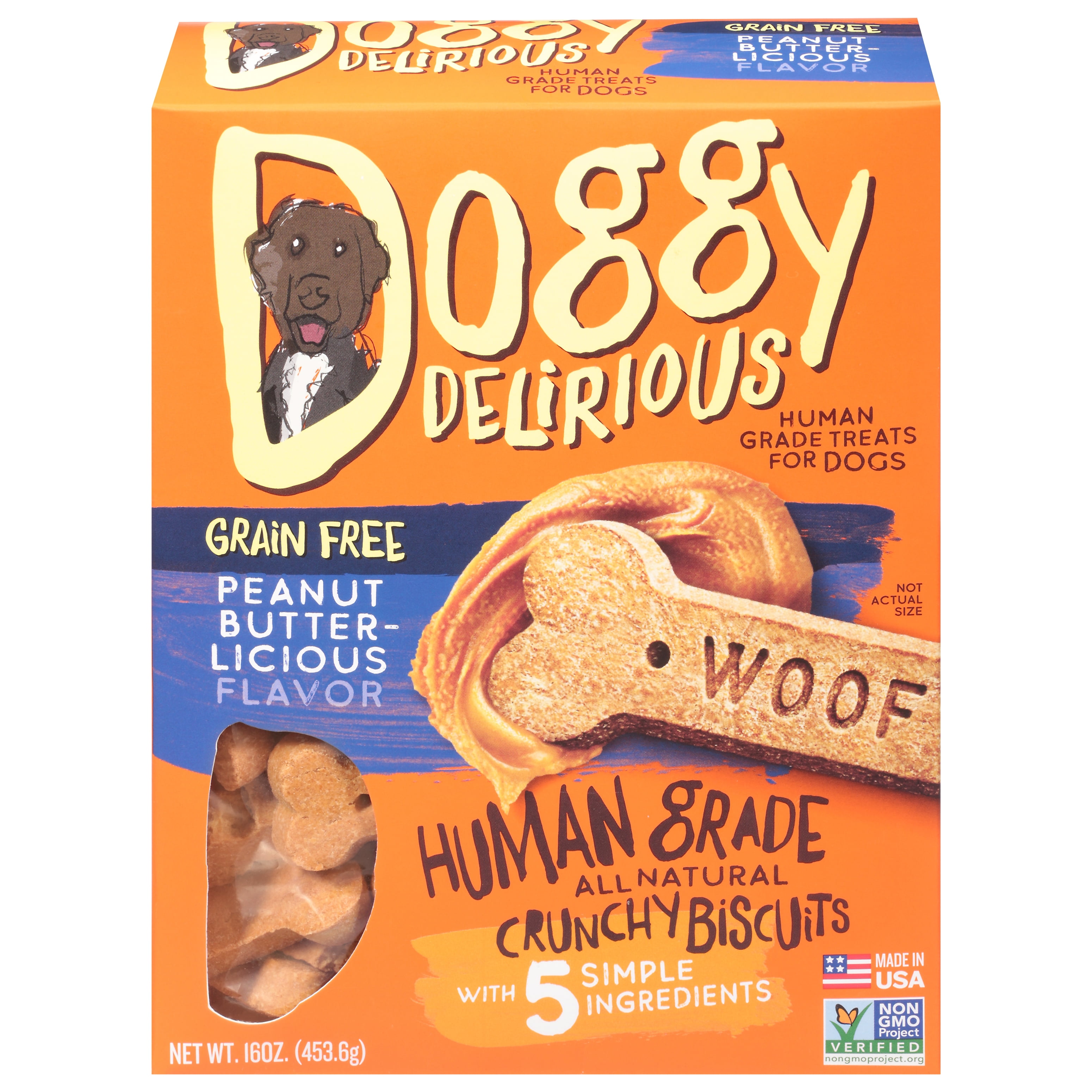 DOGGY DELIRIOUS Natural Dog Treats Grain Free Peanut Butter Bones, 16