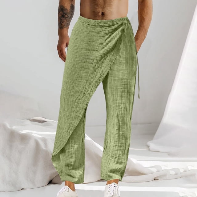 Puntoco Pantalones casuales largos para hombre Pantalones casuales de moda para hombre de color sólido con cintura elástica y pierna recta con cuernos largos
