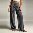 thumbnail image 5 of Women's Wide Leg Pants Double Layer Elastic Waist with Front Drawstring,Loose Trousers Side Pockets,Trends Casual Fall Travel Work Outdoor Daily Wear,Gray,L, 5 of 6