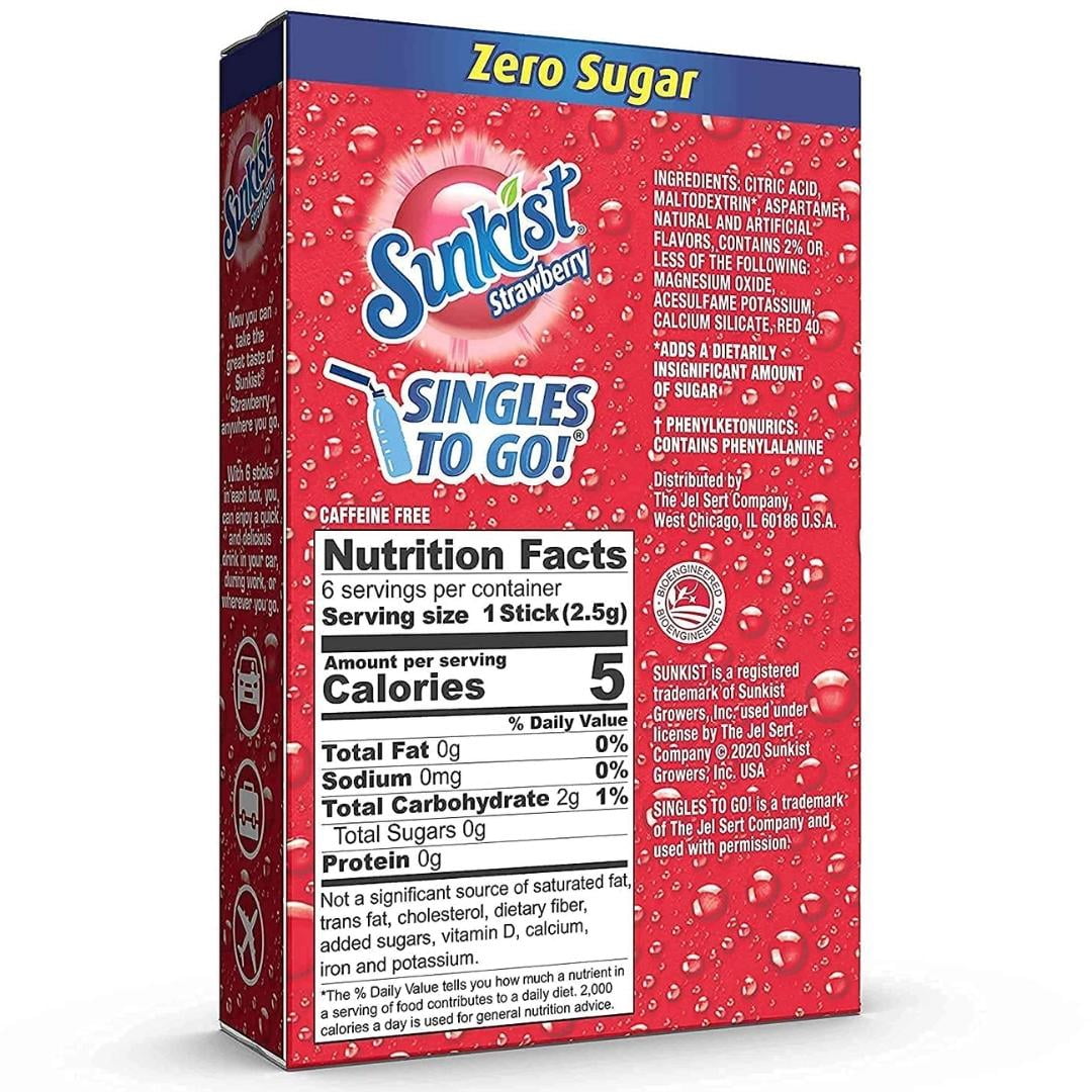 Sunkist Soda Singles To Go Drink Mix, Strawberry, 12 Boxes with 6 Packets Each - 72 Total Servings, Non-Carbonated and Sugar-Free