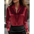 thumbnail image 5 of BadPiggies Womens Satin Silk Button Down Shirts Soft Silky Long Sleeve Business Shirts Dress Blouses Tops (2XL, Red), 5 of 9