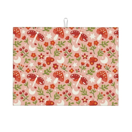 

Qekee Dragonfly Mushroom Print Dish Drying Mat Dishes Drainer Mat for Kitchen Counter Microfiber Absorbent Dish Draining Reusable Washable Draining Racks Extra Large 18 x24