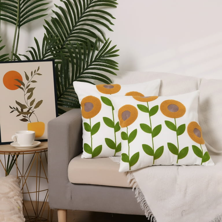 Unique Bargains Cotton Throw Pillow Cover Geometric Floral Cushion Covers 2 Count Sunflower 18 x 18 Walmart