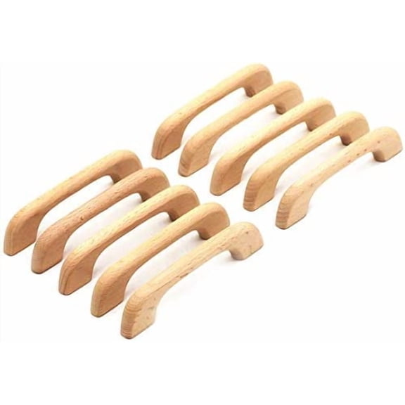 10PCS Wood Unfinished Drawer Knobs Pulls Handles - Replacement Kitchen Cabinets Furniture Dresser Wardrobe Cupboard Drawer Pulls Handles(Total Length: 5" Hole-to-Hole Distance: 4")
