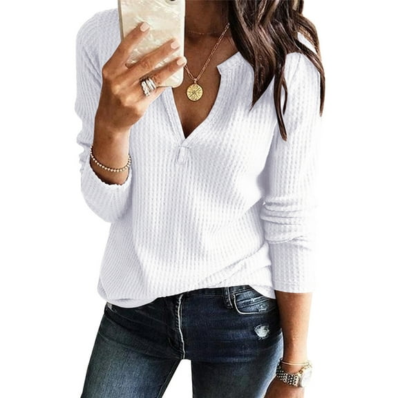 Womens Long Sleeve V Neck Casual Henley Sweater Tops