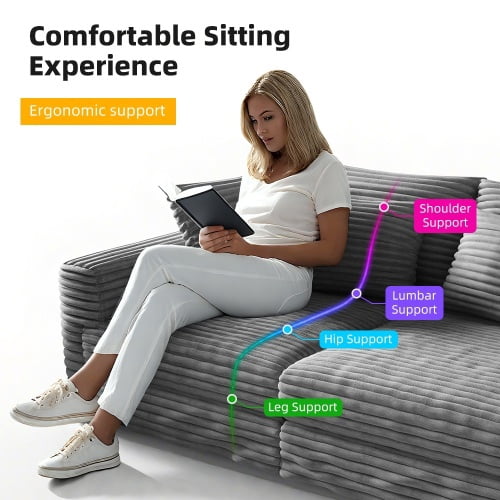 Howcool 102" Modular Cloud Sectional Sofa, Modern Oversized Deep Seat Corduroy Couch with Memory Foam Cushions, Built-in Storage and Cup Holders,Gray