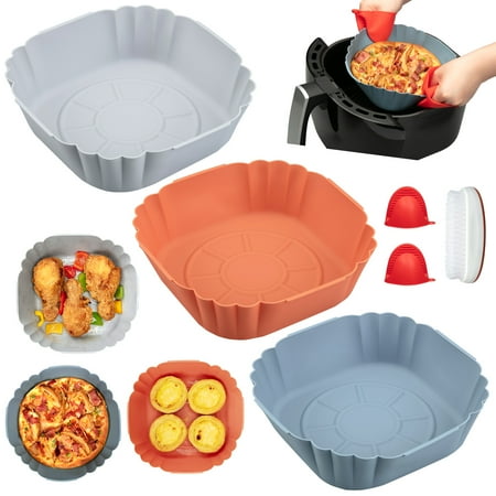 

Air Fryer Silicone Pot with Gloves Air Fryer Liners Basket with Brush Non Stick Baking Tray