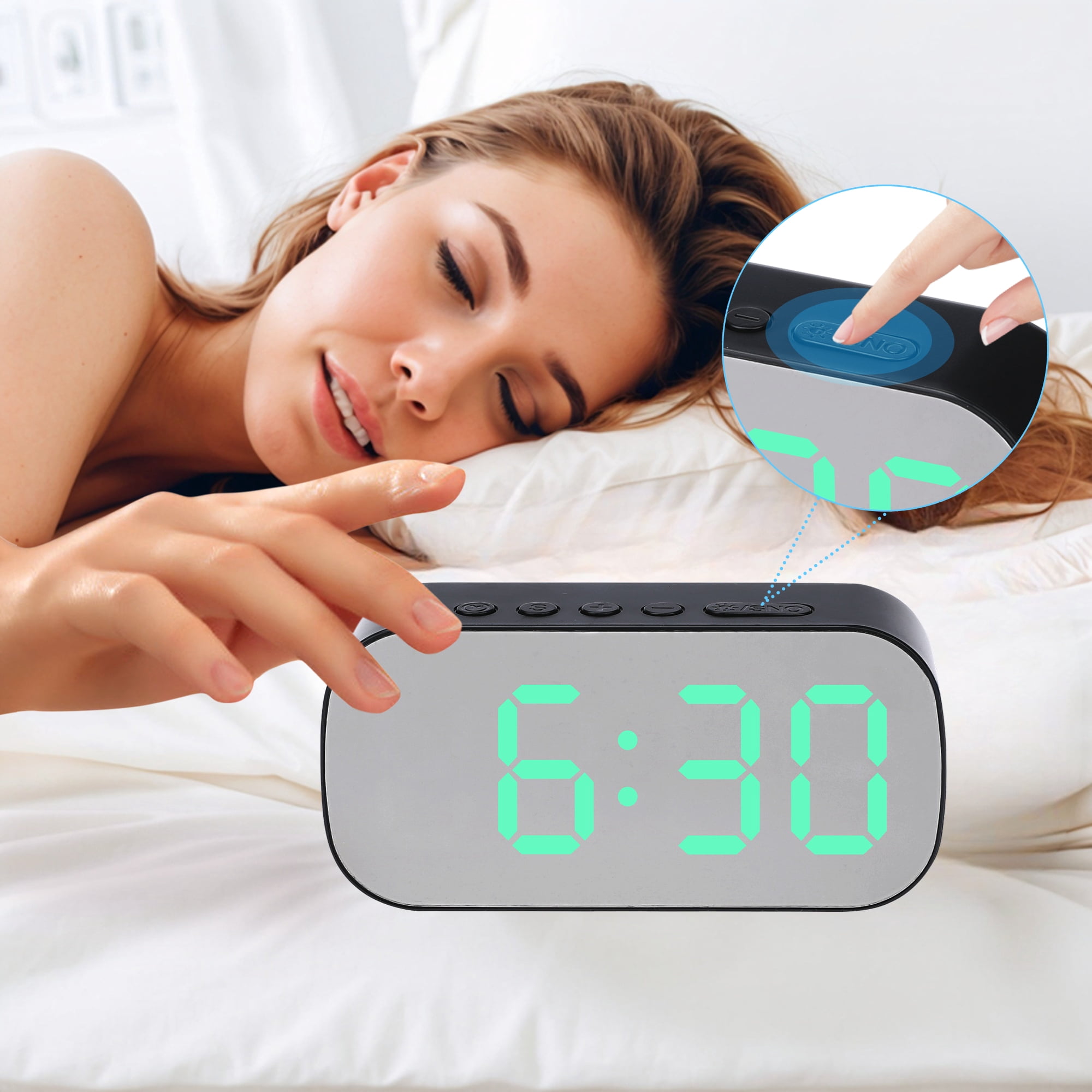 Unique Bargains 2 Pcs Oval Alarm Clock Snooze 5.1 x 2.6 x 1.4 in Black Green/White Blue