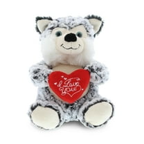 DolliBu I LOVE YOU Plush Big Eye Husky Dog – Cute Stuffed Animal with Heart Message for Valentines, Anniversary, Romantic Date, Boyfriend, Girlfriend Gift – 9 Inches